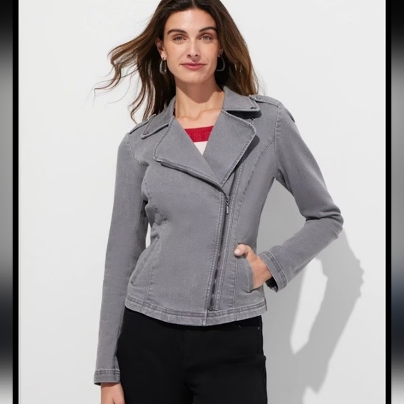 White House Black Market Jackets & Blazers - EUC White House Black Market Gray Denim Moto Jacket